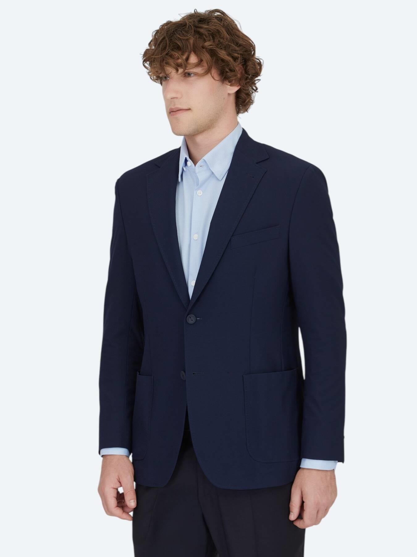 Lacivert Desenli Modern Fit Ceket