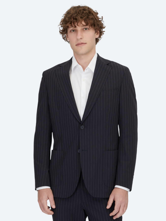 Lacivert Çizgili Modern Fit Örme Takım Elbise