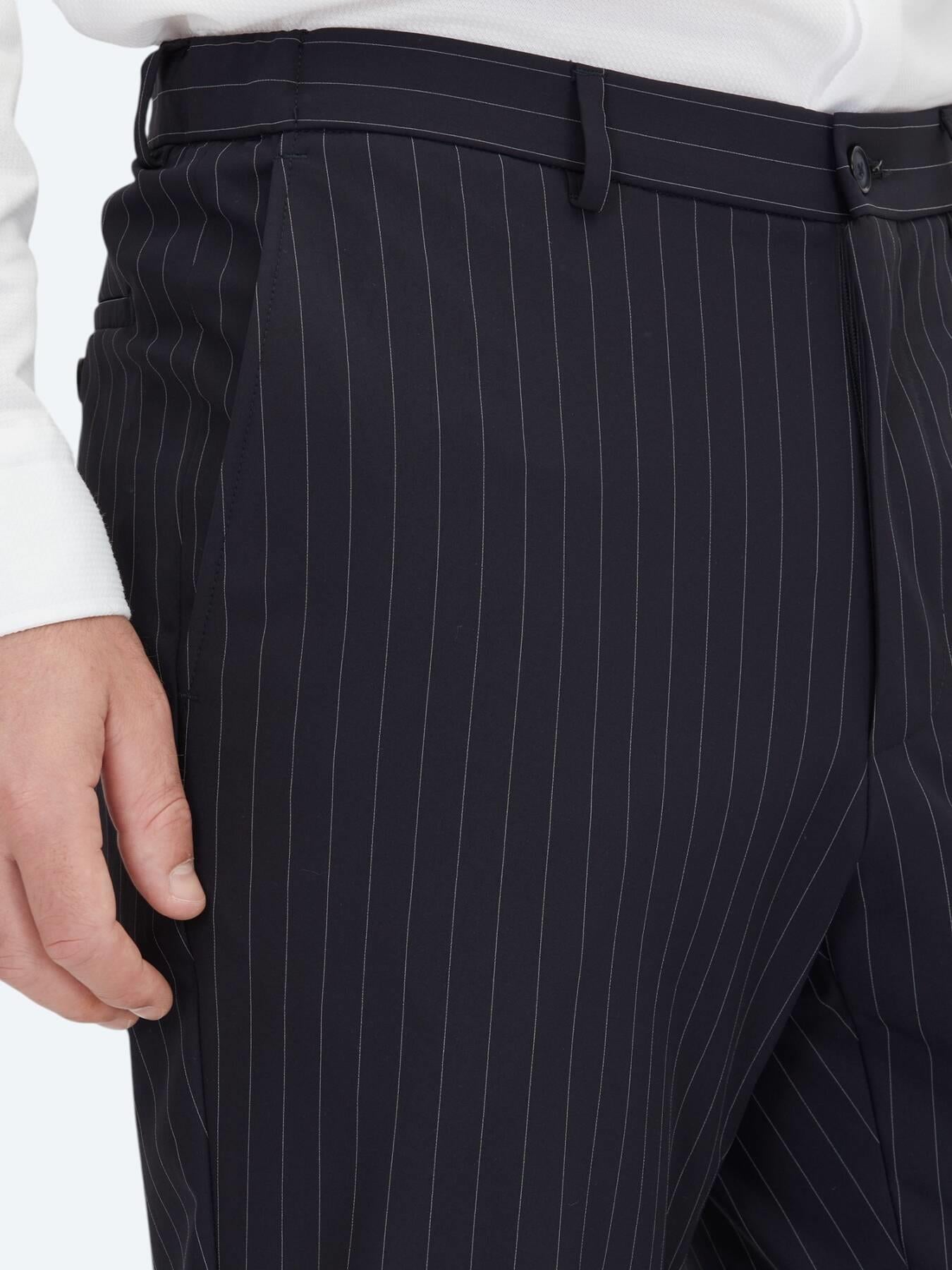 Lacivert Çizgili Modern Fit Örme Takım Elbise