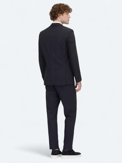 Lacivert Çizgili Modern Fit Örme Takım Elbise