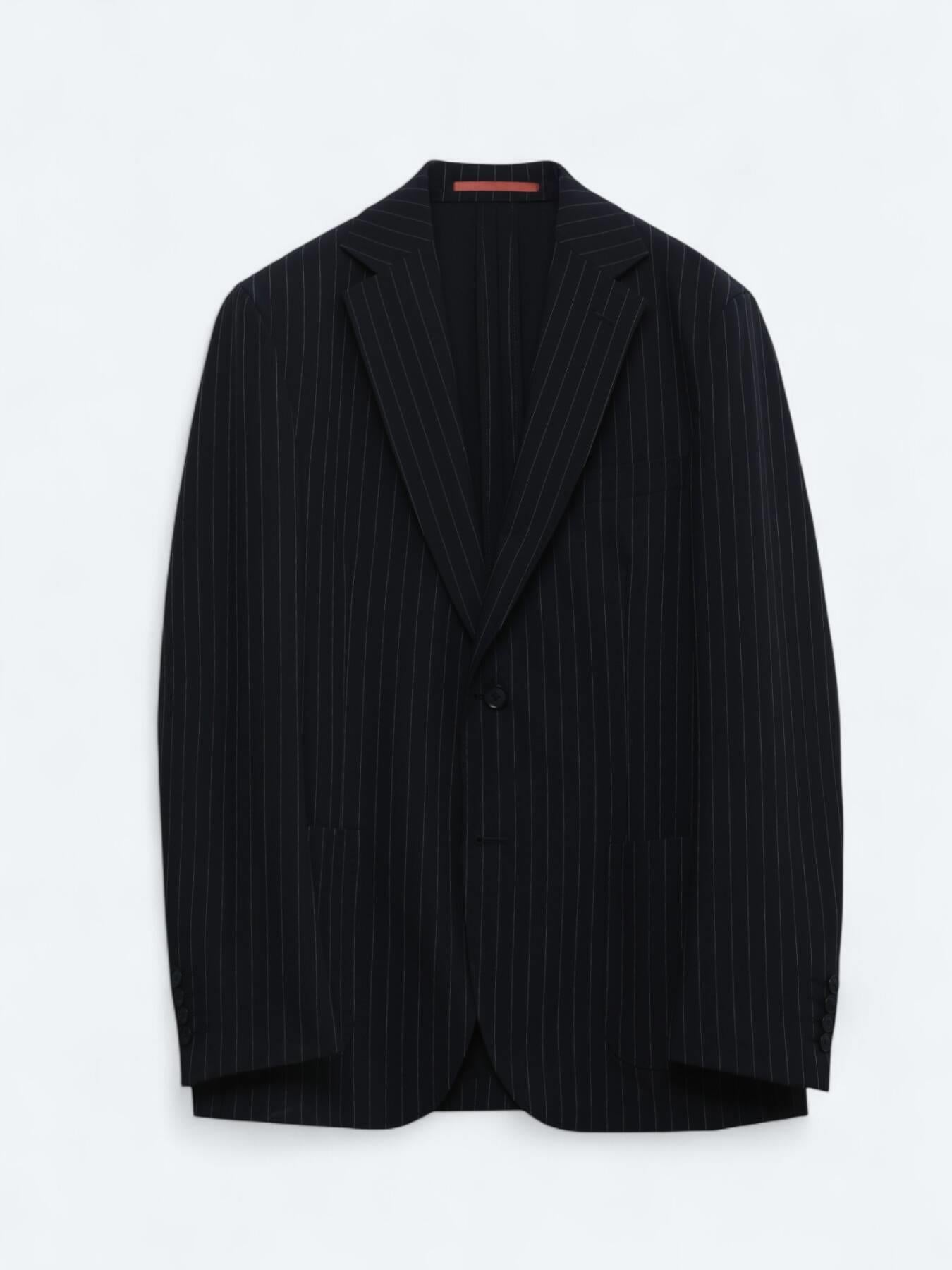 Lacivert Çizgili Modern Fit Örme Takım Elbise