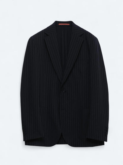 Lacivert Çizgili Modern Fit Örme Takım Elbise