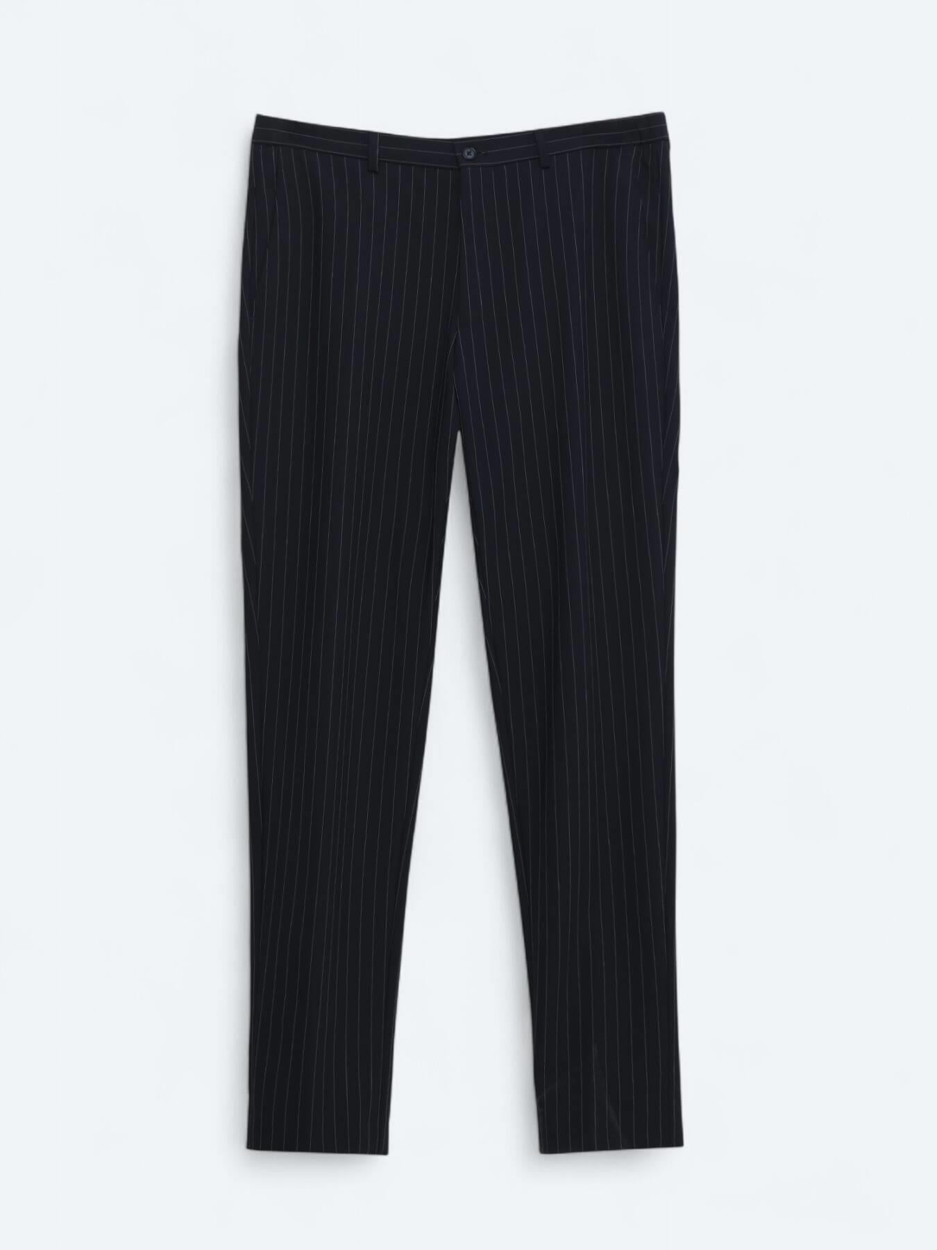 Lacivert Çizgili Modern Fit Örme Takım Elbise