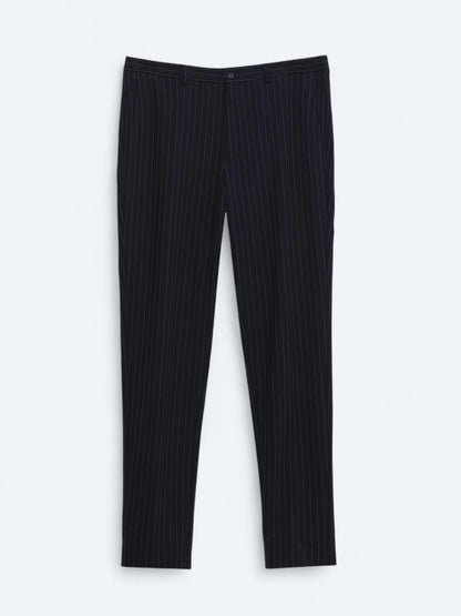 Lacivert Çizgili Modern Fit Örme Takım Elbise