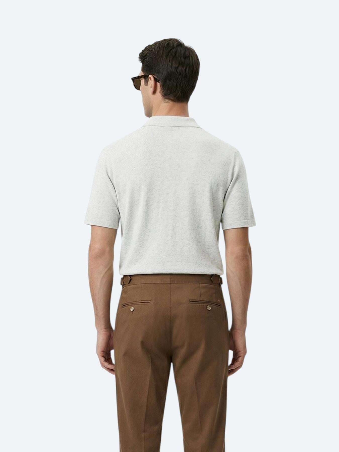 Bej Desenli Regular Fit Kısa Casual Keten Karışımlı Gömlek