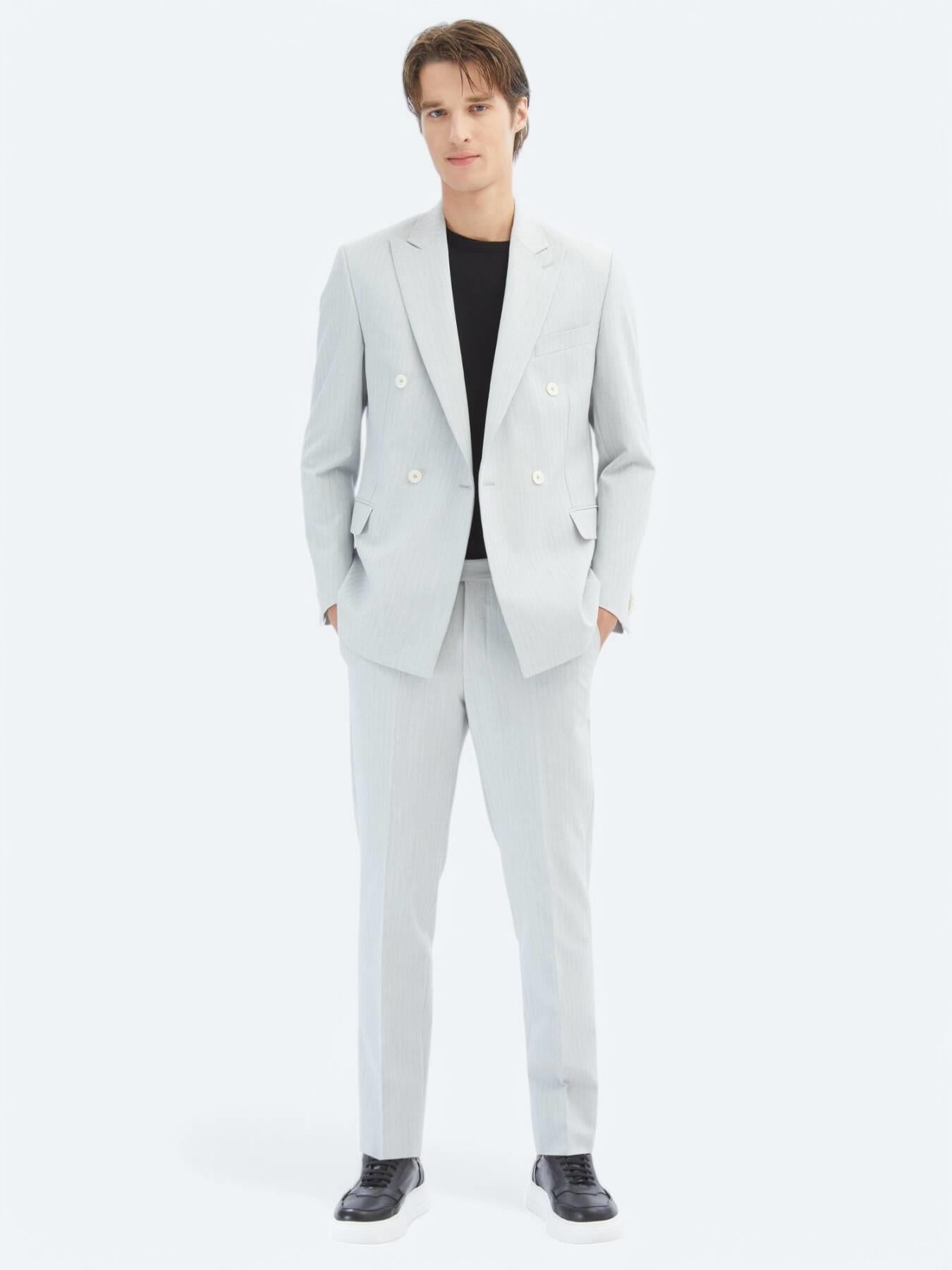 Açık Gri Düz Modern Fit Takım Elbise