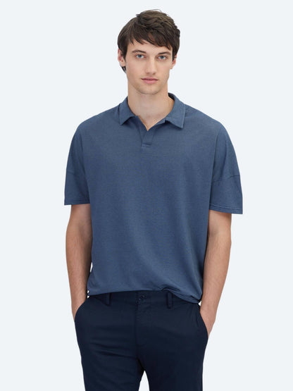Lacivert Polo Yaka Pamuk Karışımlı T-shirt