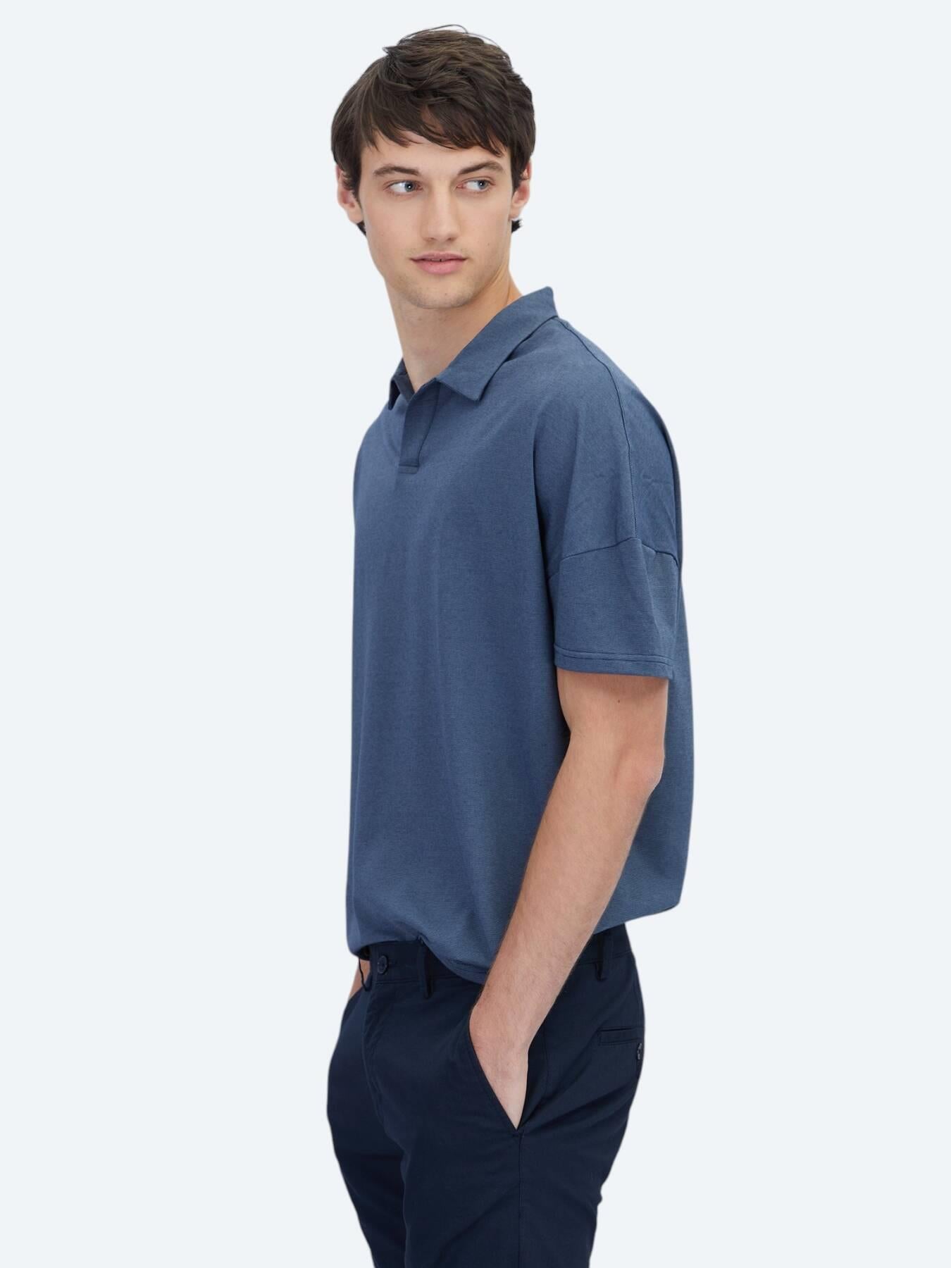 Lacivert Polo Yaka Pamuk Karışımlı T-shirt
