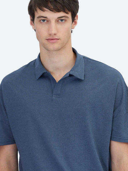 Lacivert Polo Yaka Pamuk Karışımlı T-shirt