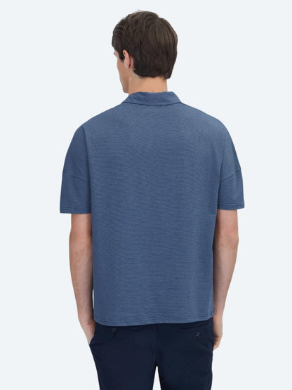 Lacivert Polo Yaka Pamuk Karışımlı T-shirt
