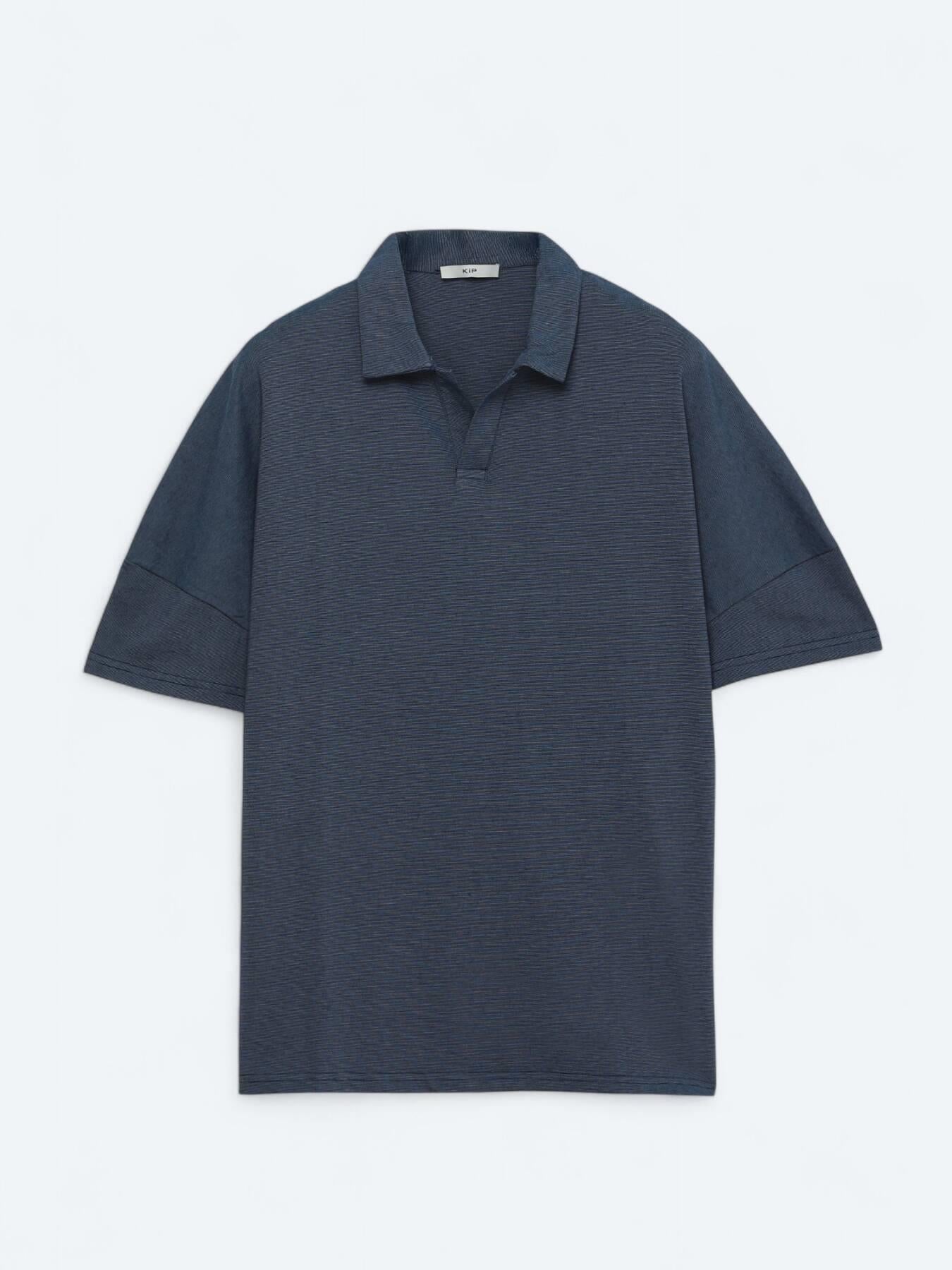 Lacivert Polo Yaka Pamuk Karışımlı T-shirt