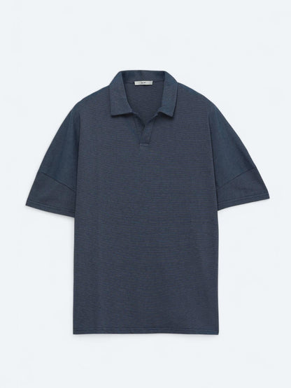 Lacivert Polo Yaka Pamuk Karışımlı T-shirt