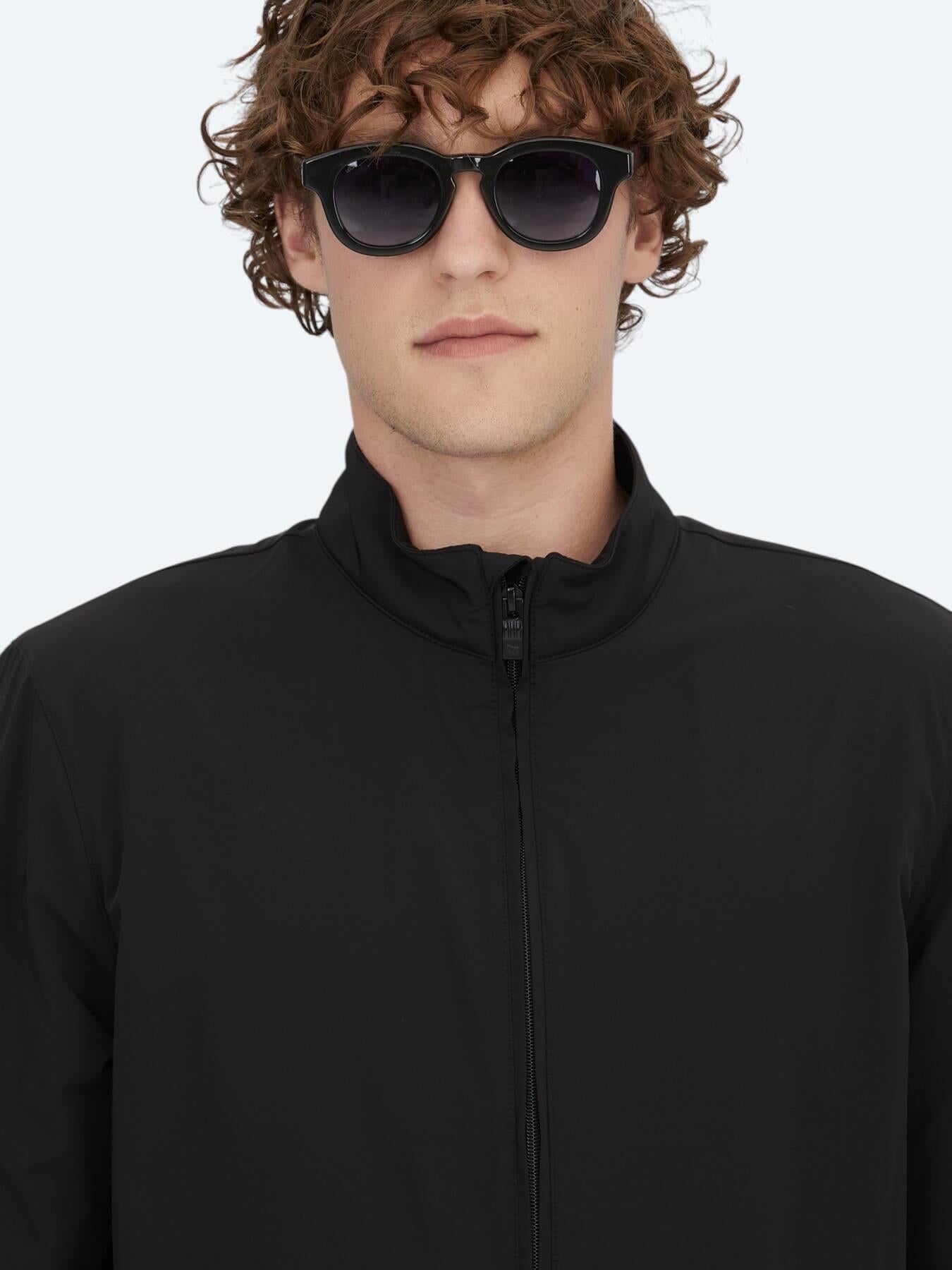 Siyah Regular Fit Dik Yaka Casual Dokuma Mont