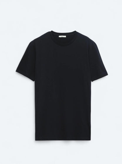 Lacivert Düz Bisiklet Yaka %100 Pamuk T-shirt