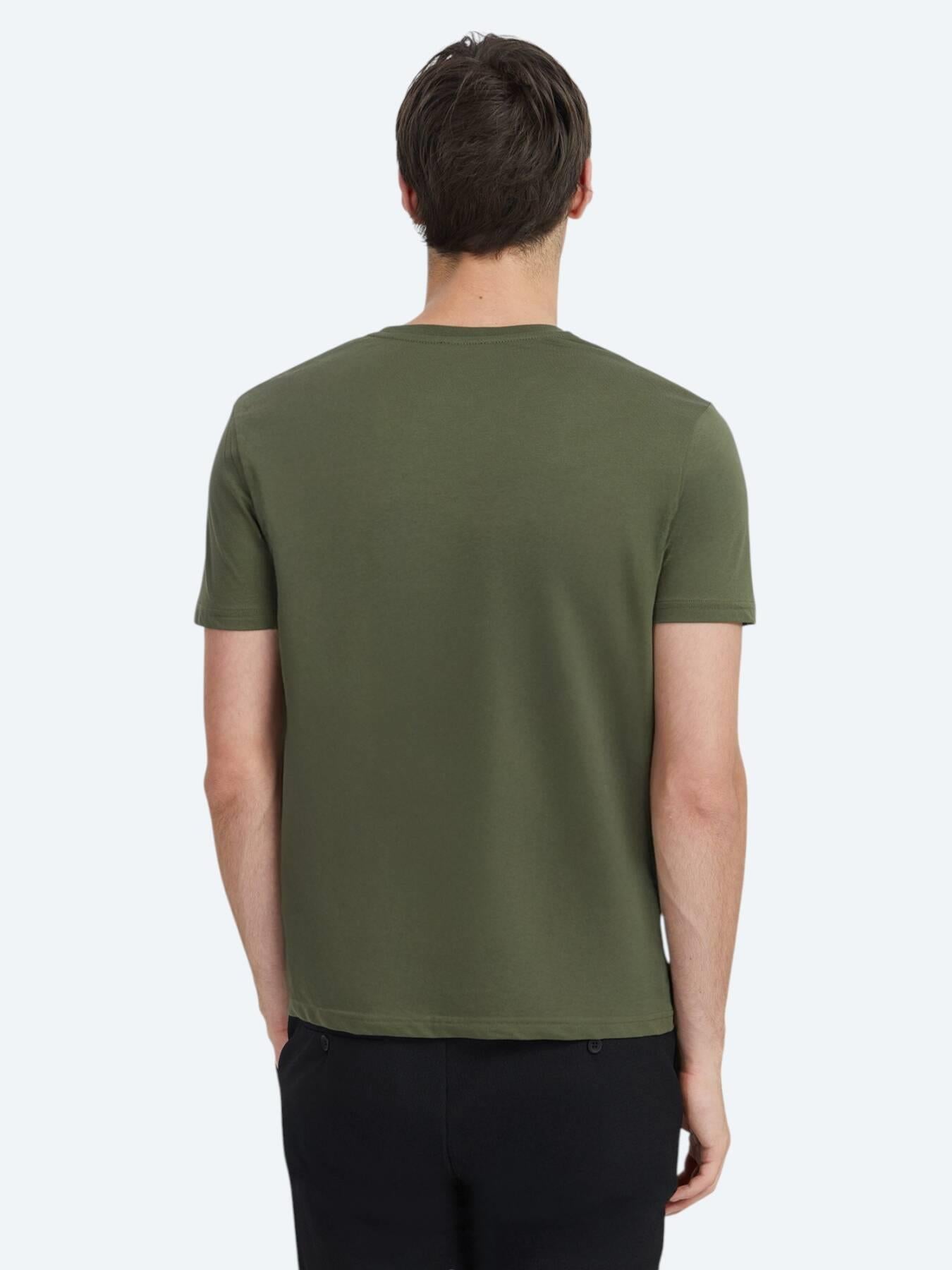 Haki Düz Bisiklet Yaka %100 Pamuk T-shirt