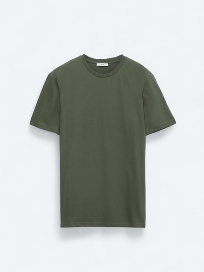 Haki Düz Bisiklet Yaka %100 Pamuk T-shirt