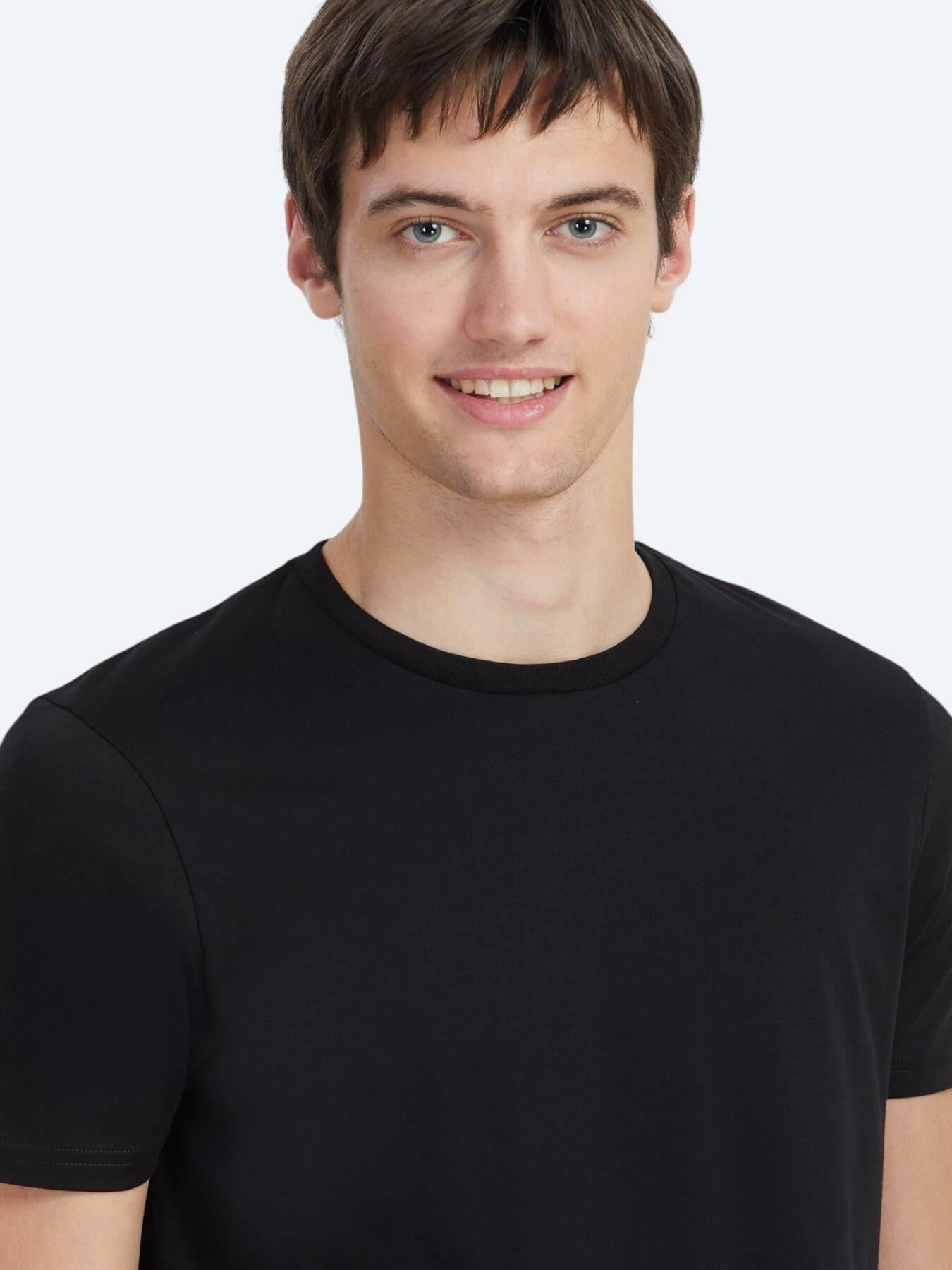 Siyah Düz Bisiklet Yaka %100 Pamuk T-shirt