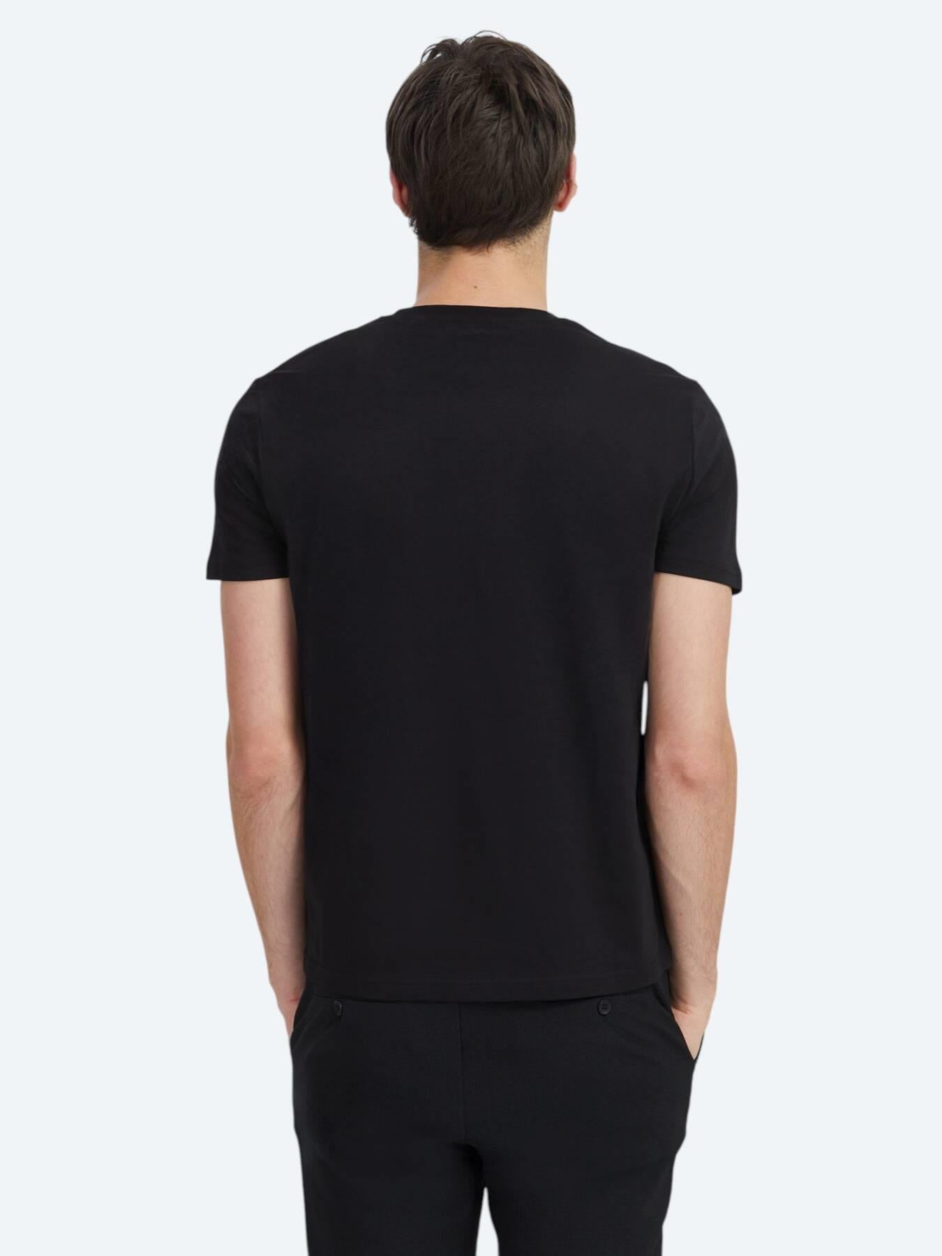 Siyah Düz Bisiklet Yaka %100 Pamuk T-shirt