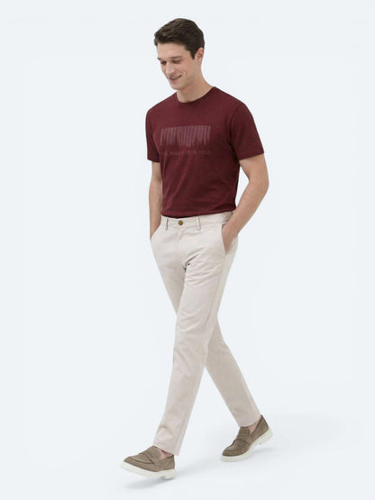 Bordo Baskılı Bisiklet Yaka %100 Pamuk T-shirt