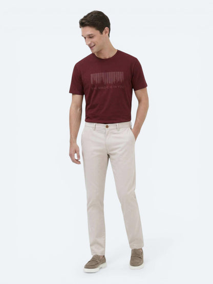 Bordo Baskılı Bisiklet Yaka %100 Pamuk T-shirt
