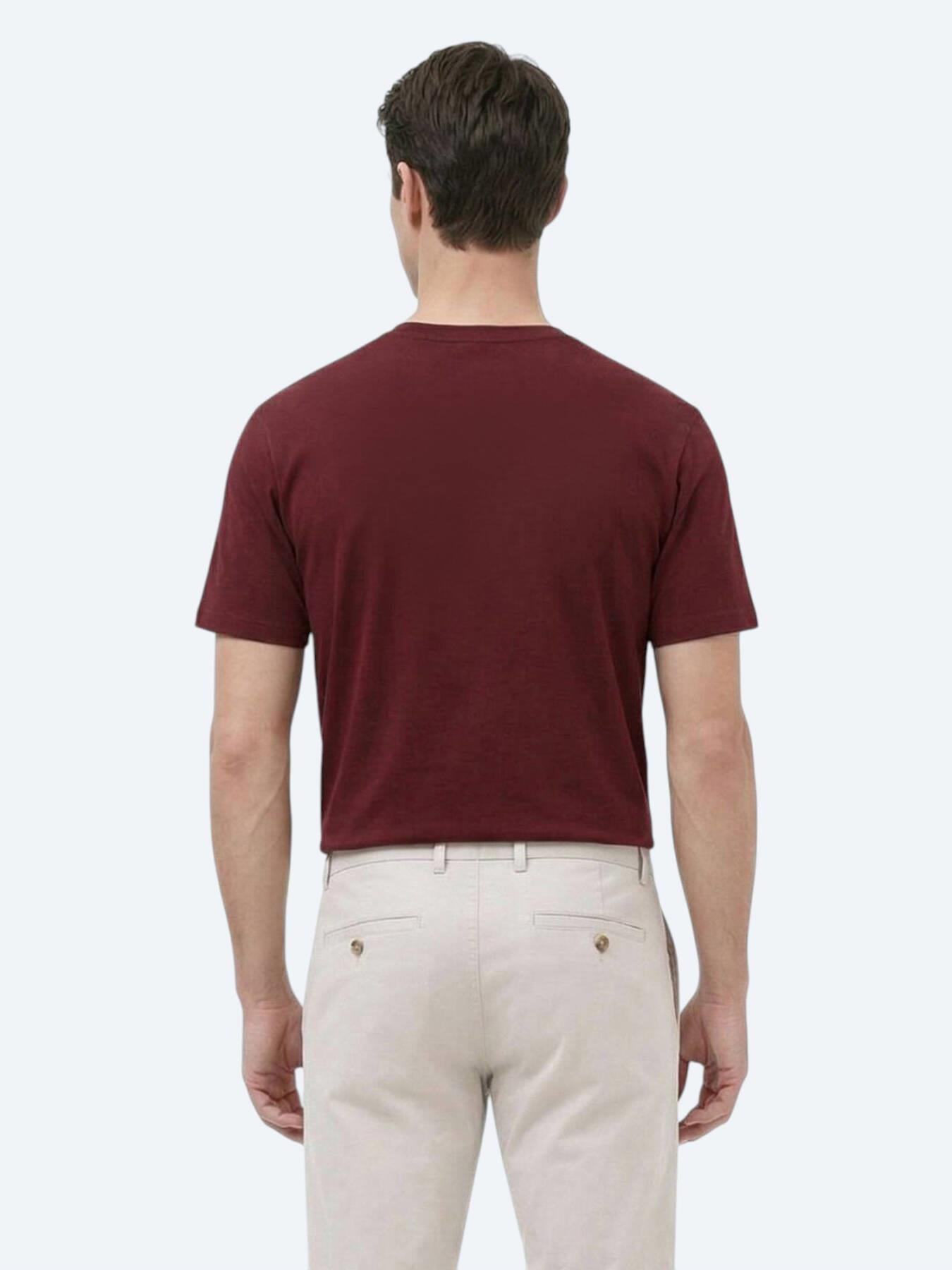 Bordo Baskılı Bisiklet Yaka %100 Pamuk T-shirt