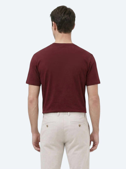 Bordo Baskılı Bisiklet Yaka %100 Pamuk T-shirt