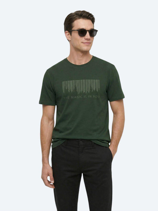 Haki Baskılı Bisiklet Yaka %100 Pamuk T-shirt