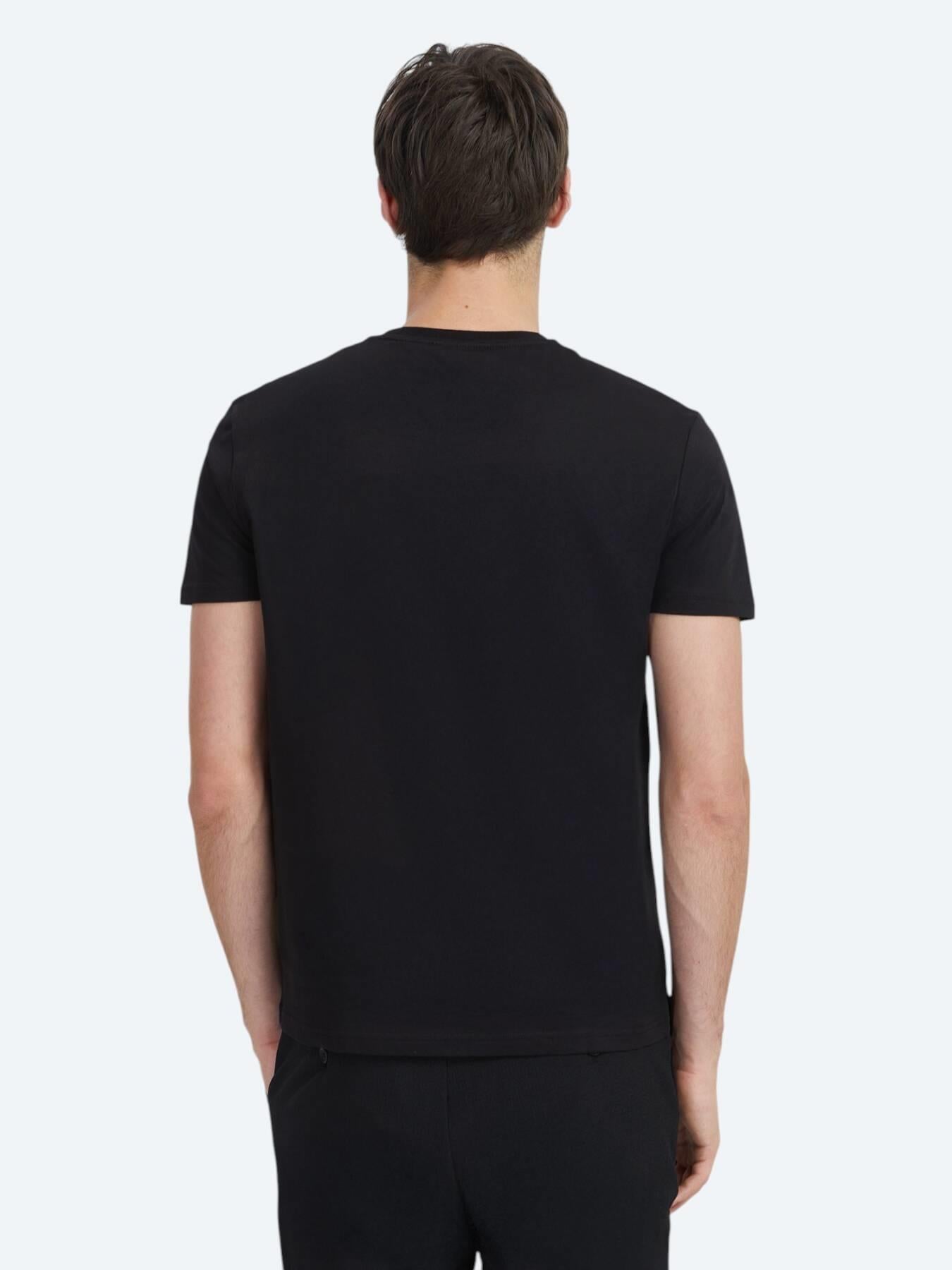 Siyah Baskılı Bisiklet Yaka %100 Pamuk T-shirt