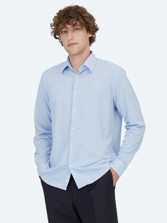 Açık Mavi Çizgili Regular Fit Uzun Casual Pamuk Karışımlı Gömlek
