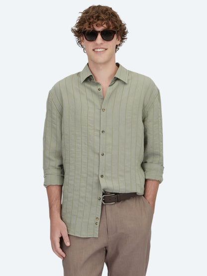 Haki Oversize Fit Uzun Dokuma Casual Gömlek