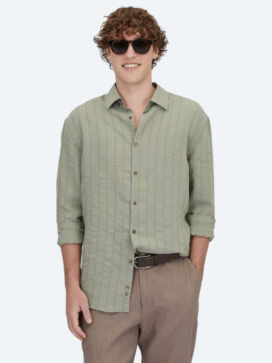 Haki Oversize Fit Uzun Dokuma Casual Gömlek