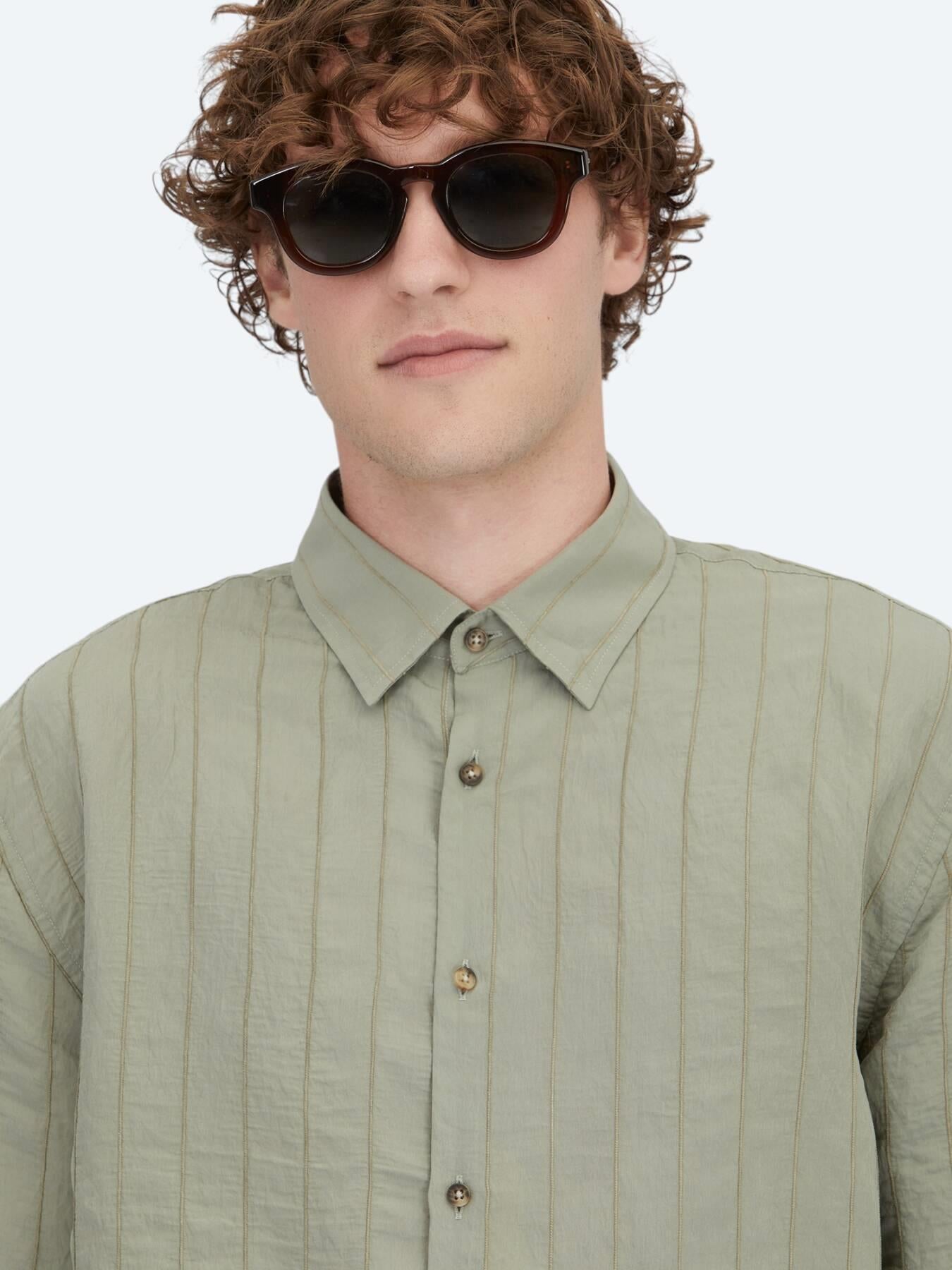 Haki Oversize Fit Uzun Dokuma Casual Gömlek
