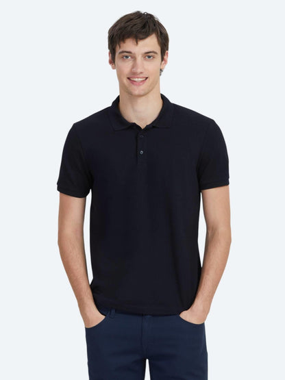 Lacivert Düz Polo Yaka %100 Pamuk T-shirt