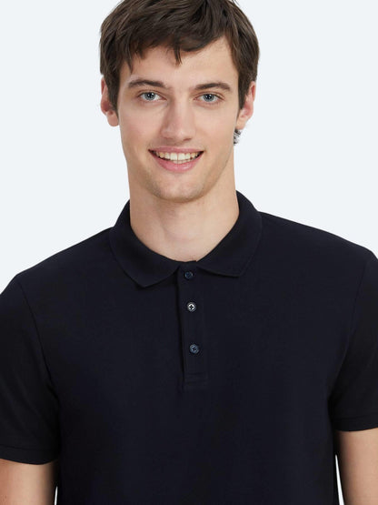 Lacivert Düz Polo Yaka %100 Pamuk T-shirt