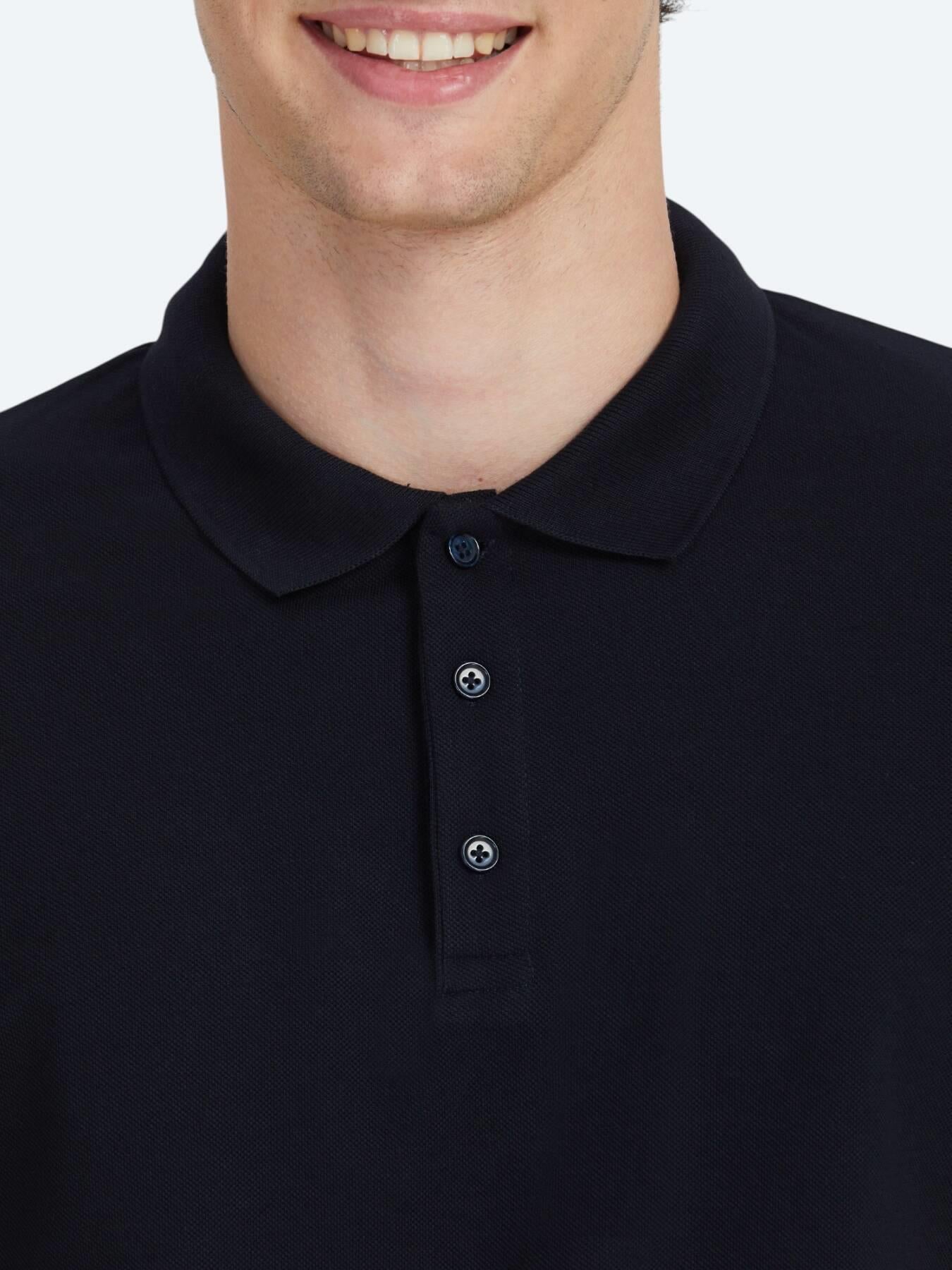Lacivert Düz Polo Yaka %100 Pamuk T-shirt
