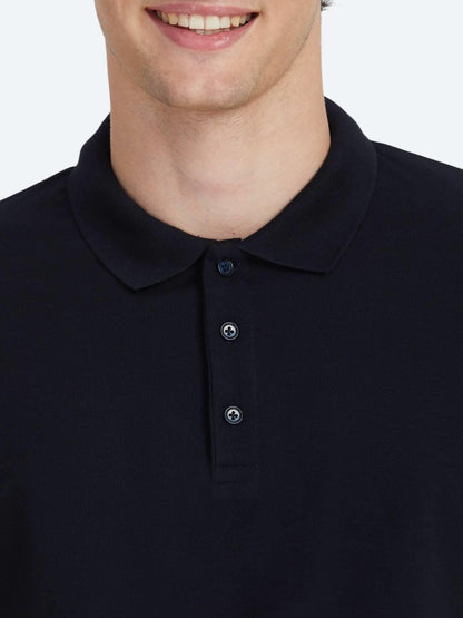 Lacivert Düz Polo Yaka %100 Pamuk T-shirt