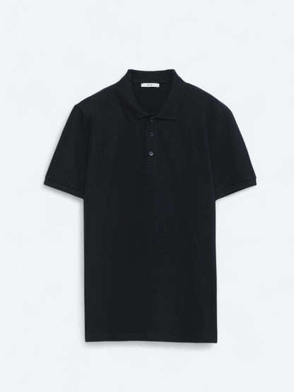 Lacivert Düz Polo Yaka %100 Pamuk T-shirt