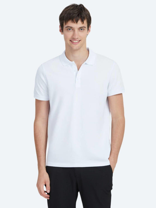 Beyaz Düz Polo Yaka %100 Pamuk T-shirt