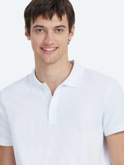Beyaz Düz Polo Yaka %100 Pamuk T-shirt