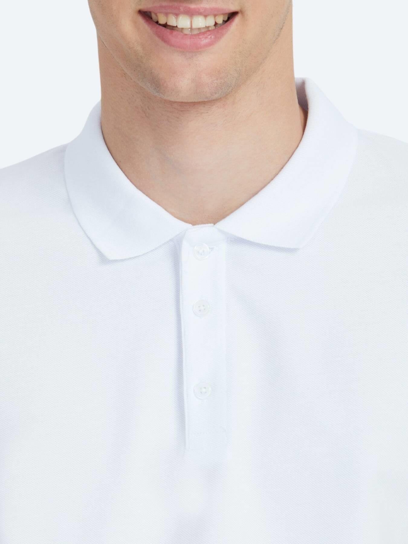 Beyaz Düz Polo Yaka %100 Pamuk T-shirt