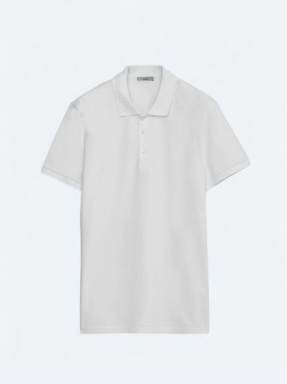 Beyaz Düz Polo Yaka %100 Pamuk T-shirt