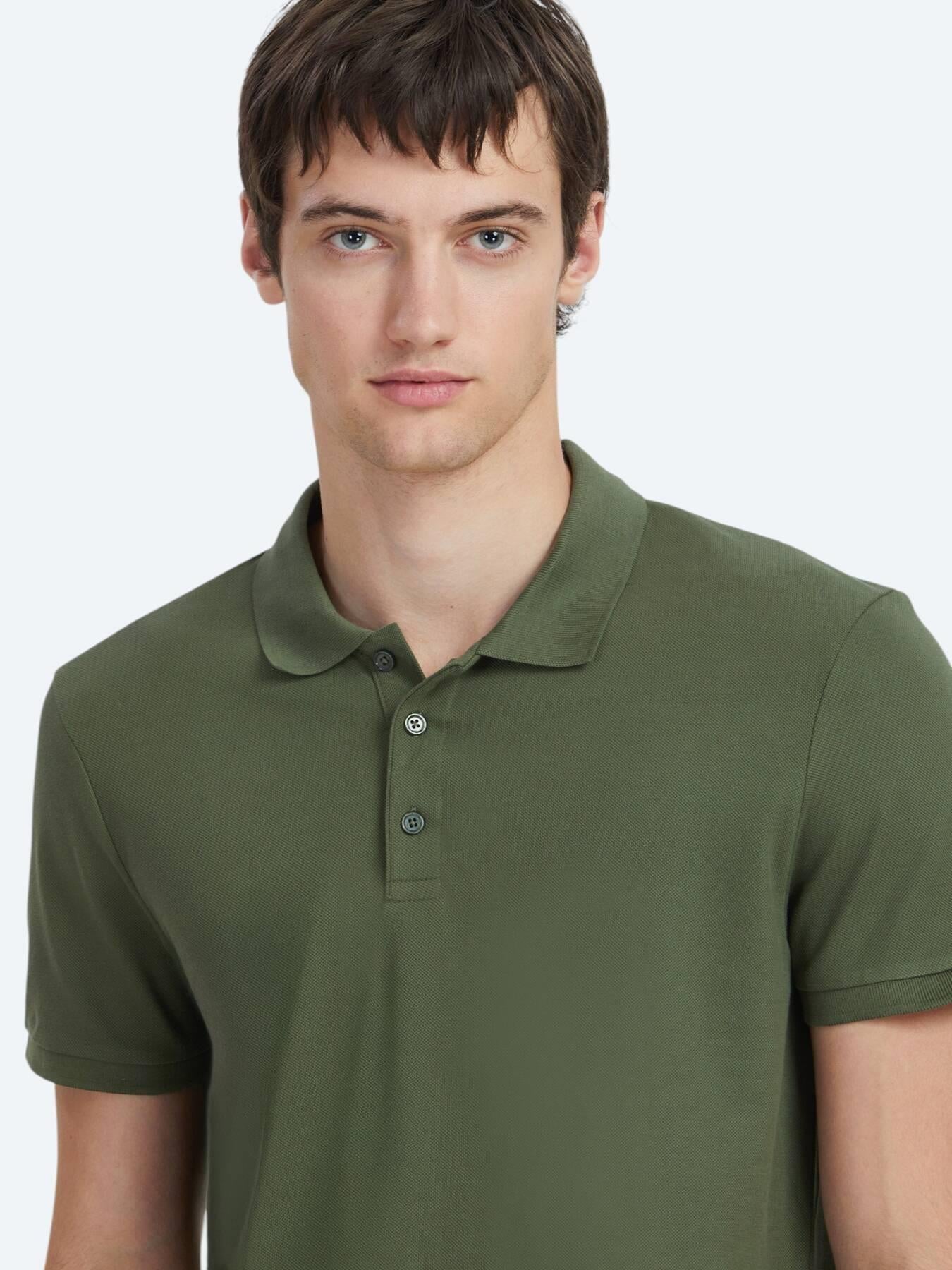 Haki Düz Polo Yaka %100 Pamuk T-shirt