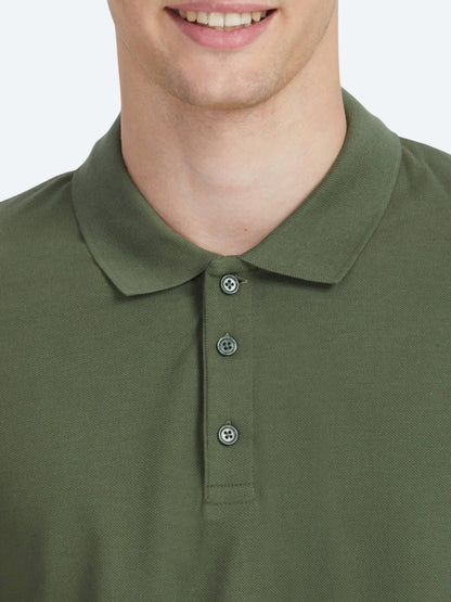 Haki Düz Polo Yaka %100 Pamuk T-shirt