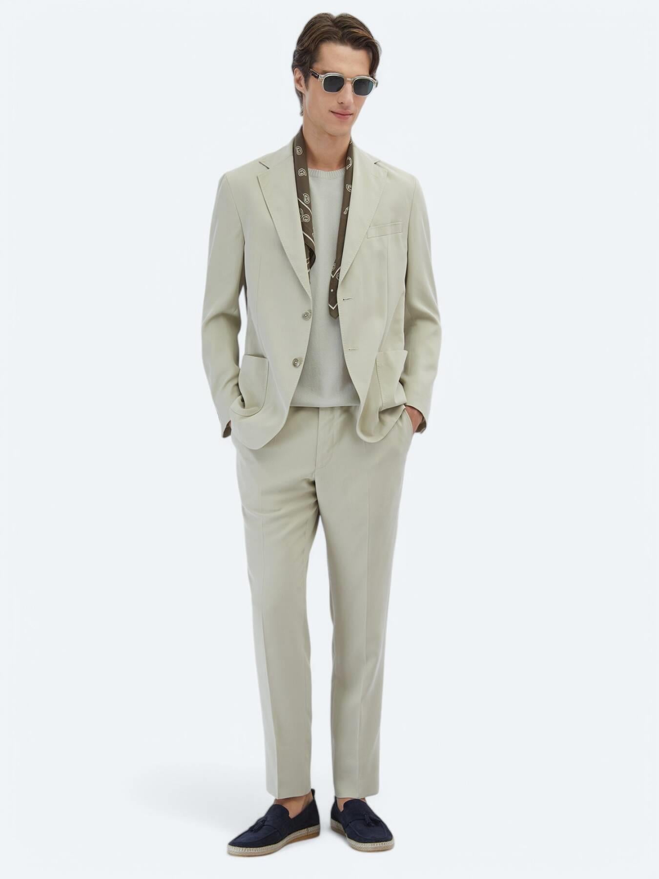 Bej Düz Modern Fit Takım Elbise