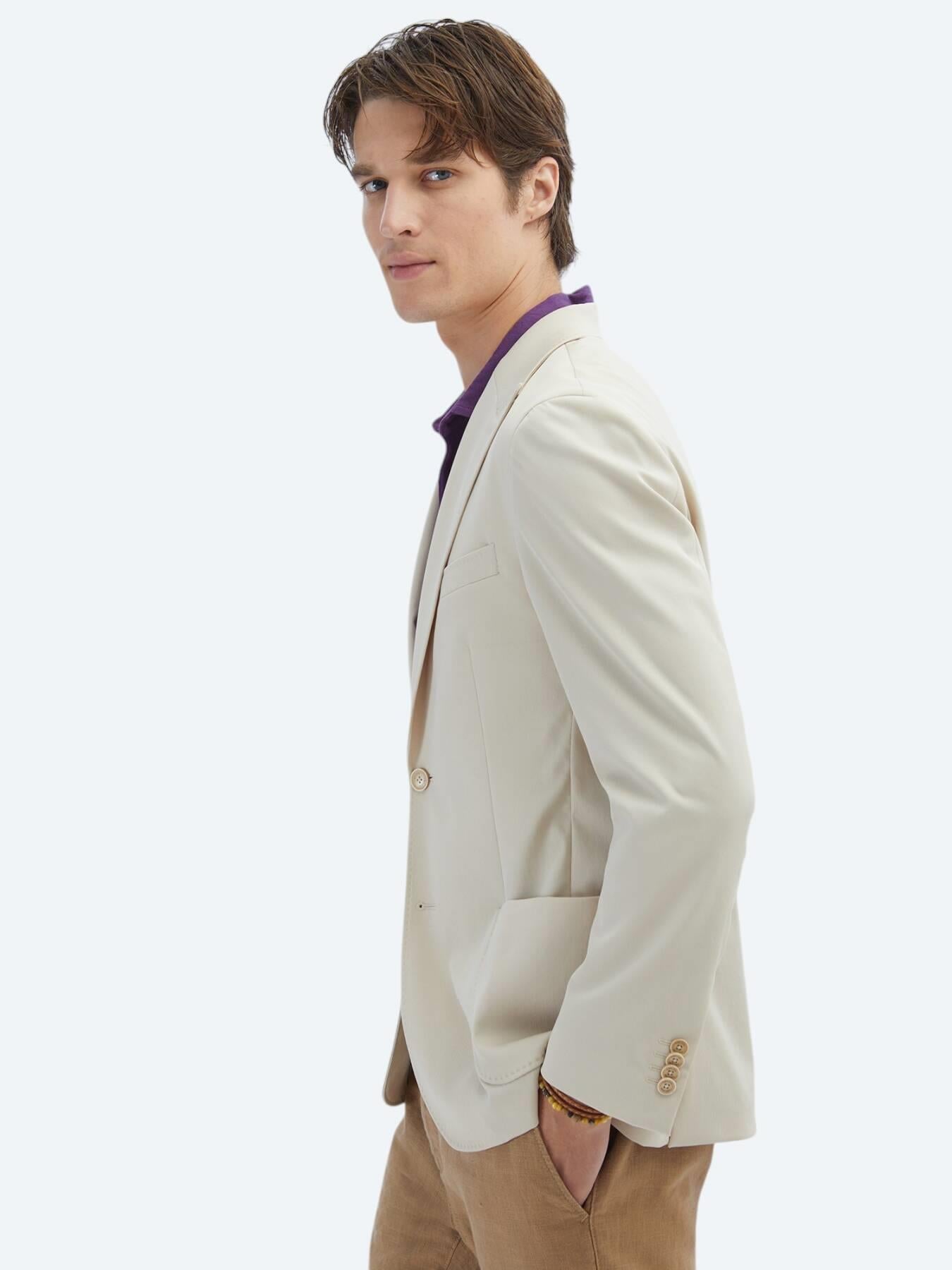 Bej Desenli Modern Fit Ceket