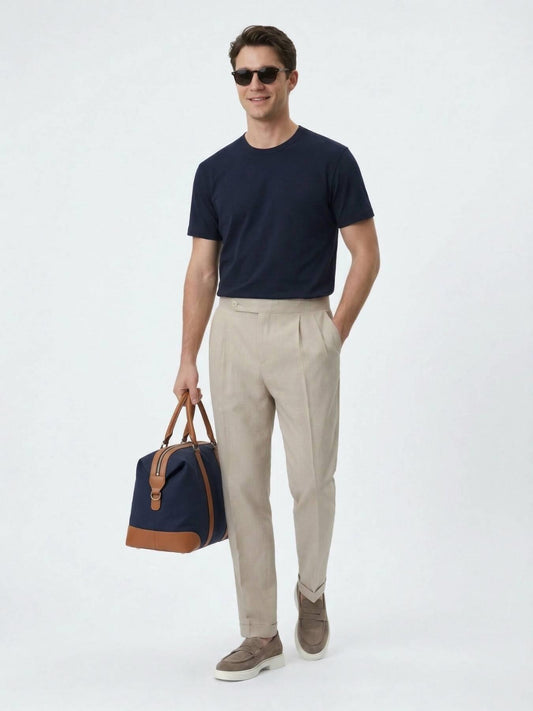 Vizon Dokuma Carrot Fit Casual Pamuk Karışımlı Pantolon