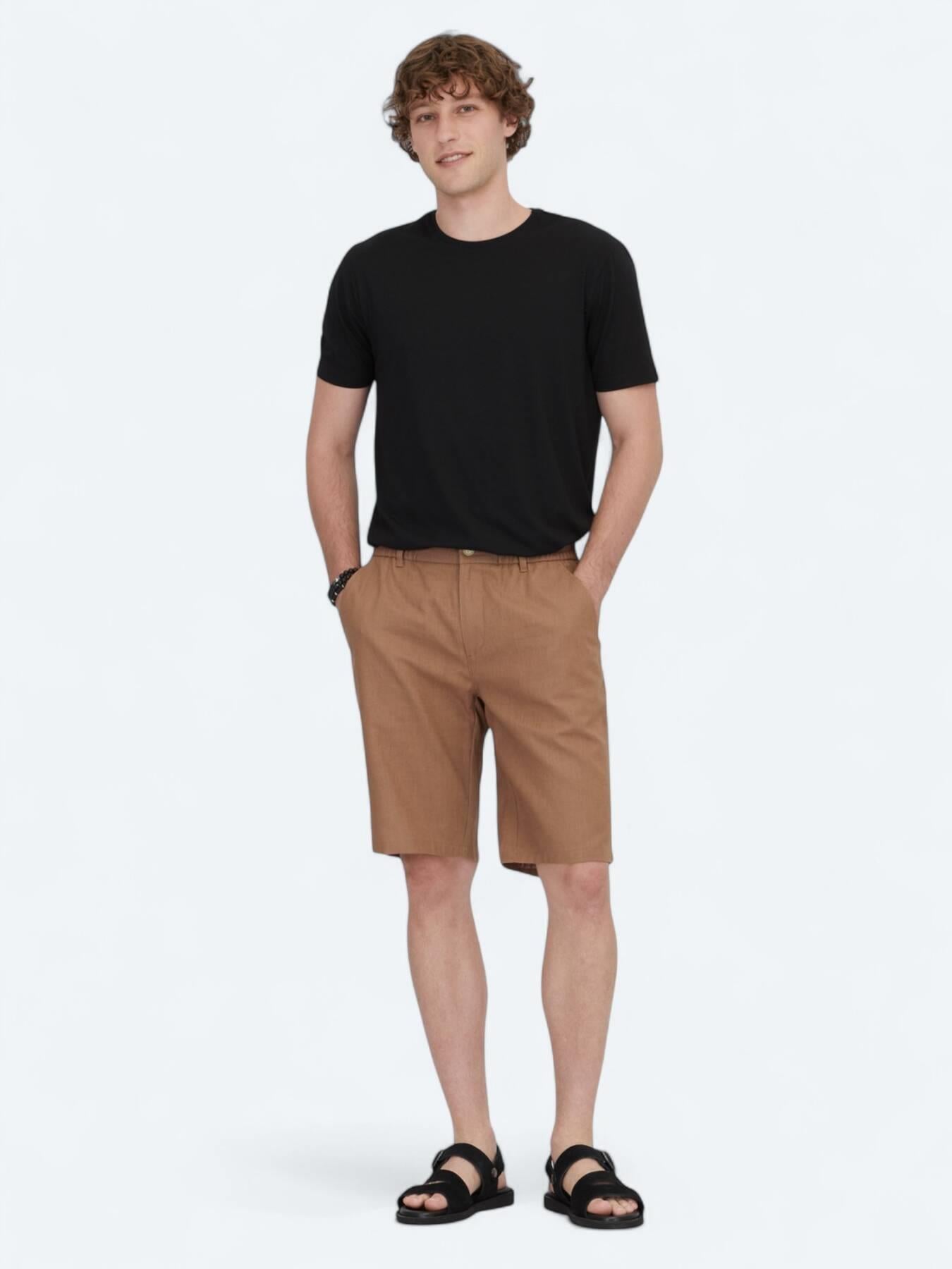 Kahverengi Dokuma Jogging Fit Casual Pamuk Karışımlı Bermuda