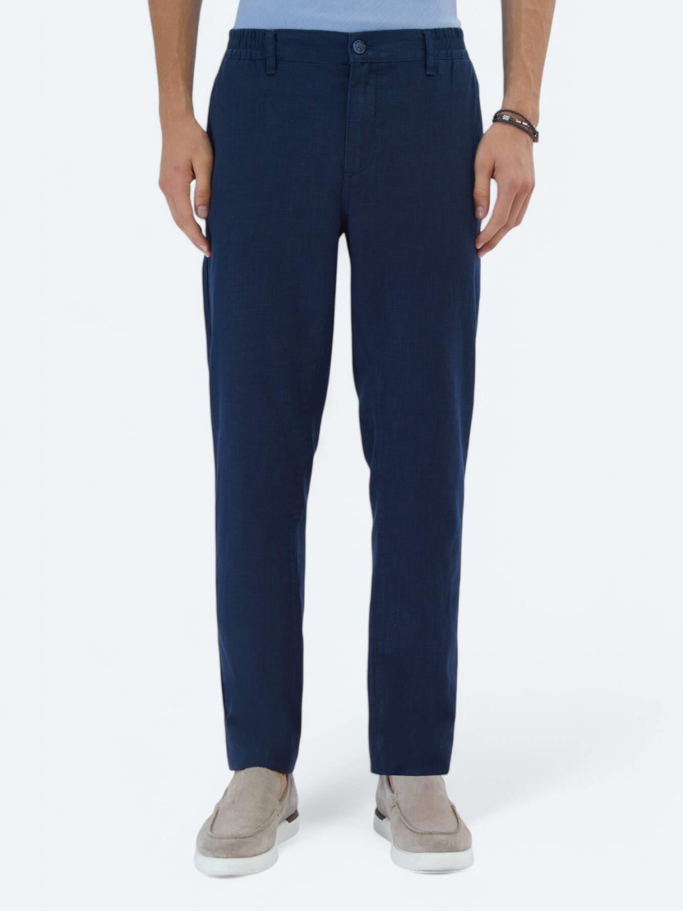 Lacivert Dokuma Jogging Fit Casual Pamuk Karışımlı Pantolon