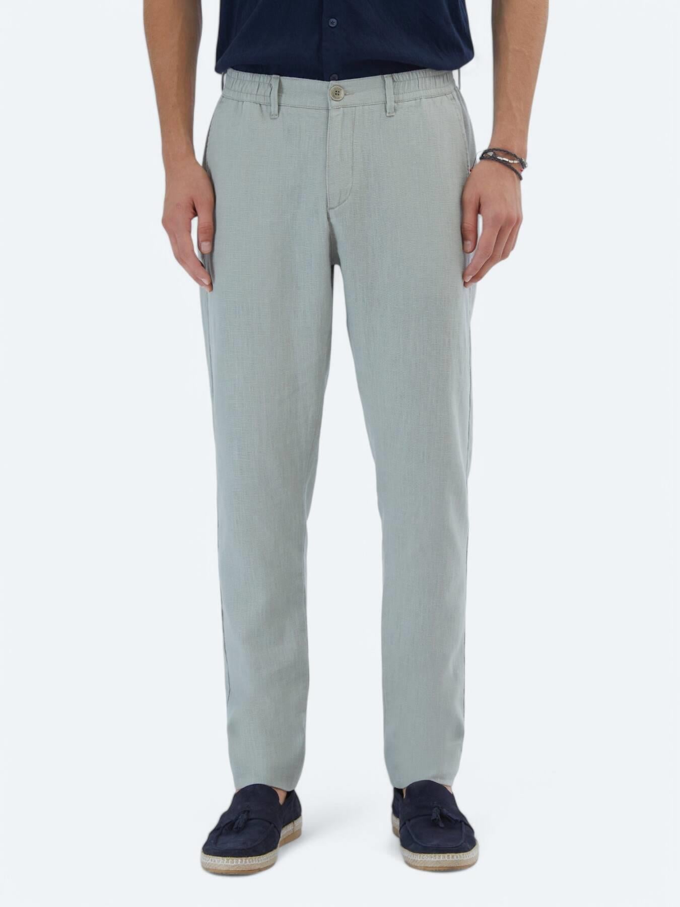 Nil Yeşili Dokuma Jogging Fit Casual Pamuk Karışımlı Pantolon