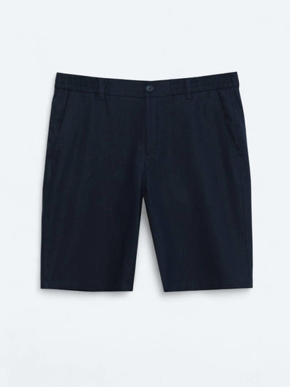 Lacivert Dokuma Jogging Fit Casual Pamuk Karışımlı Bermuda